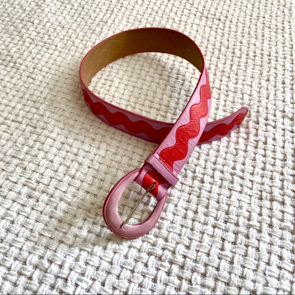 Vintage Pink and Red Leather Belt - Picture 2 of 6